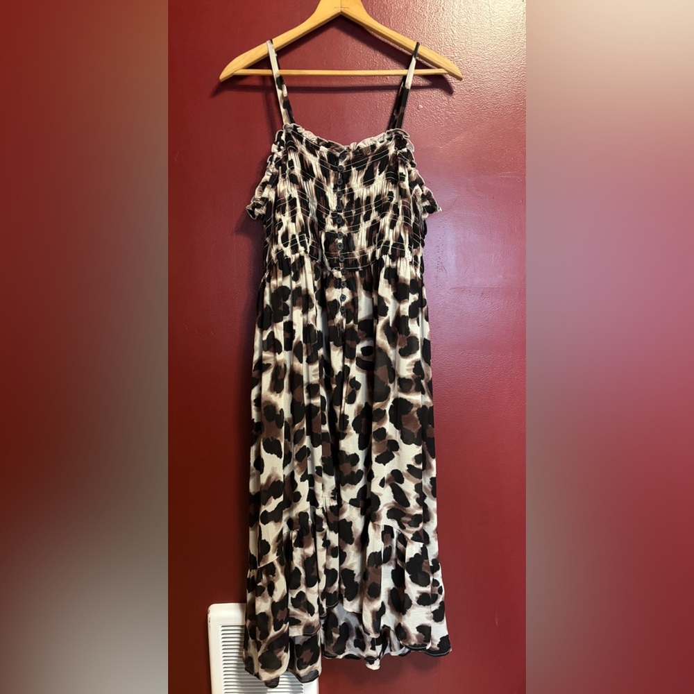 Torrid Chiffon Button-Up Sleeveless Tunic Dress Size L Grey Brown Leopard‎ Print
